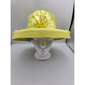 Unbranded Dress Hat Womens One Size Yellow Good Rosette Floral Wide Brim Church